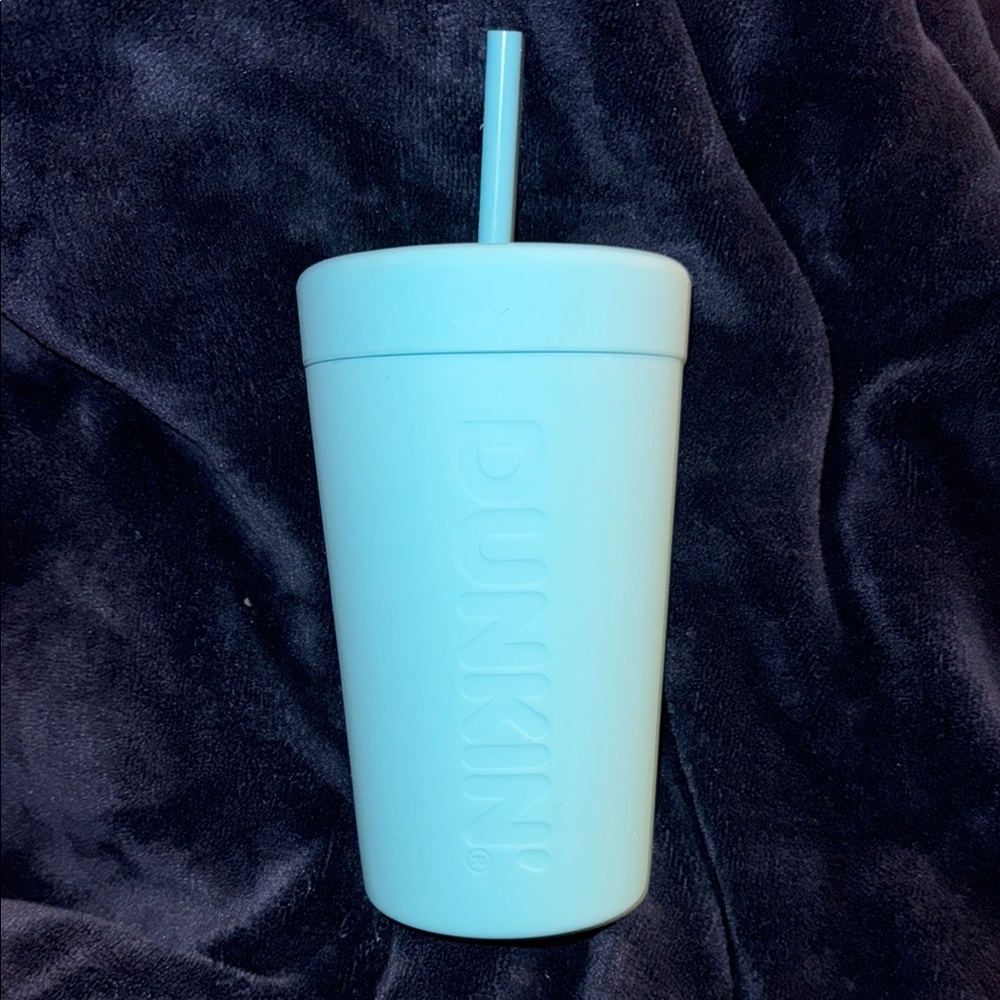 Dunkin' Blue Rubber Tumbler with Straw (Lid twists off)